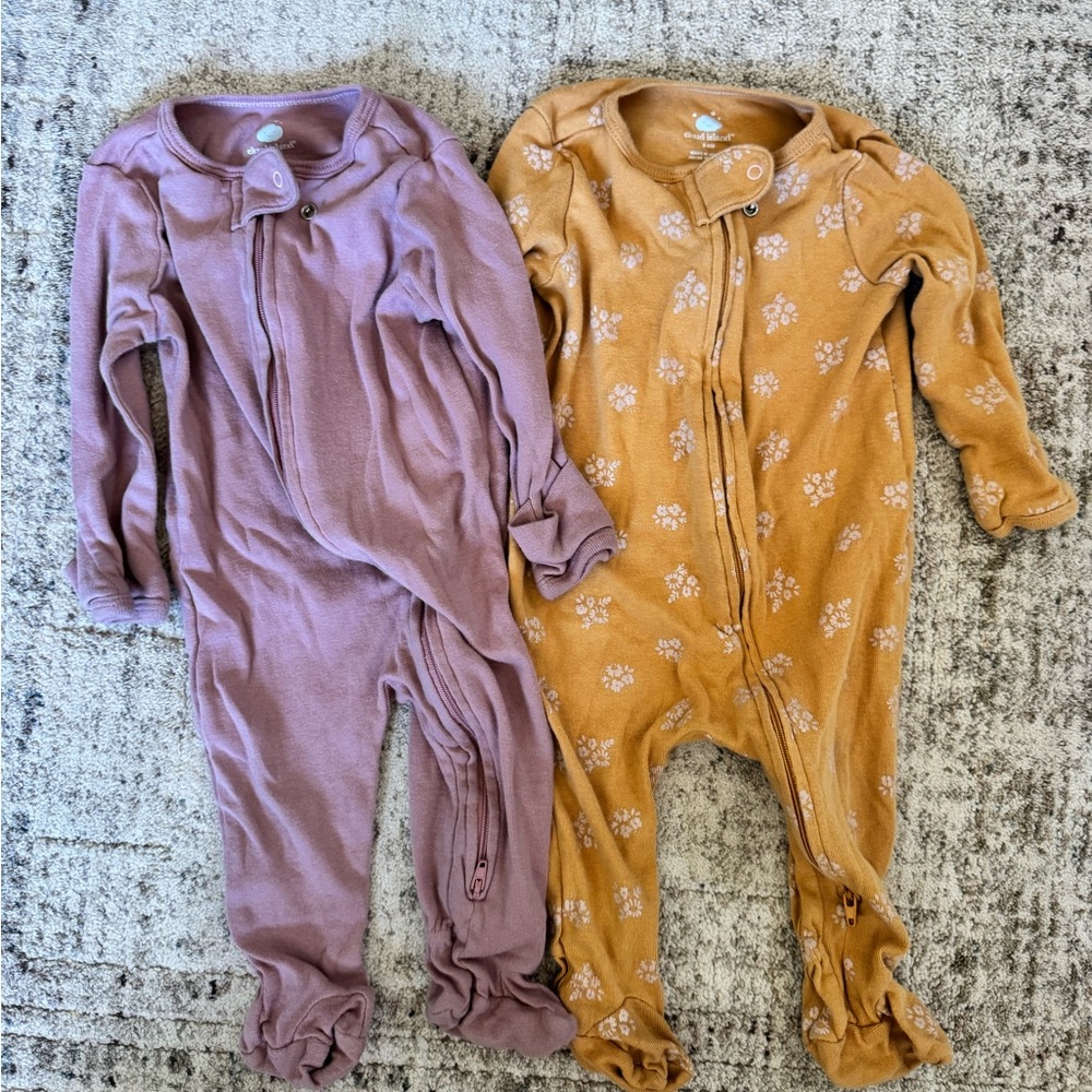 2-Pack Bundle Cotton Footed One-Pieces - Mauve & Mustard Floral Pajamas